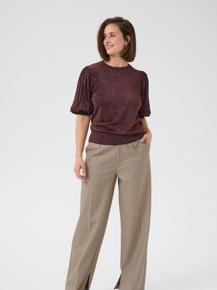 Kaffe Red KAregina Pleat Short Sleeve Jumper - Image 2 of 6