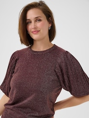 Kaffe Red KAregina Pleat Short Sleeve Jumper - Image 4 of 6
