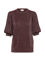 Kaffe Red KAregina Pleat Short Sleeve Jumper - Image 5 of 6