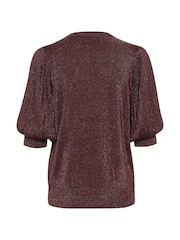 Kaffe Red KAregina Pleat Short Sleeve Jumper - Image 6 of 6