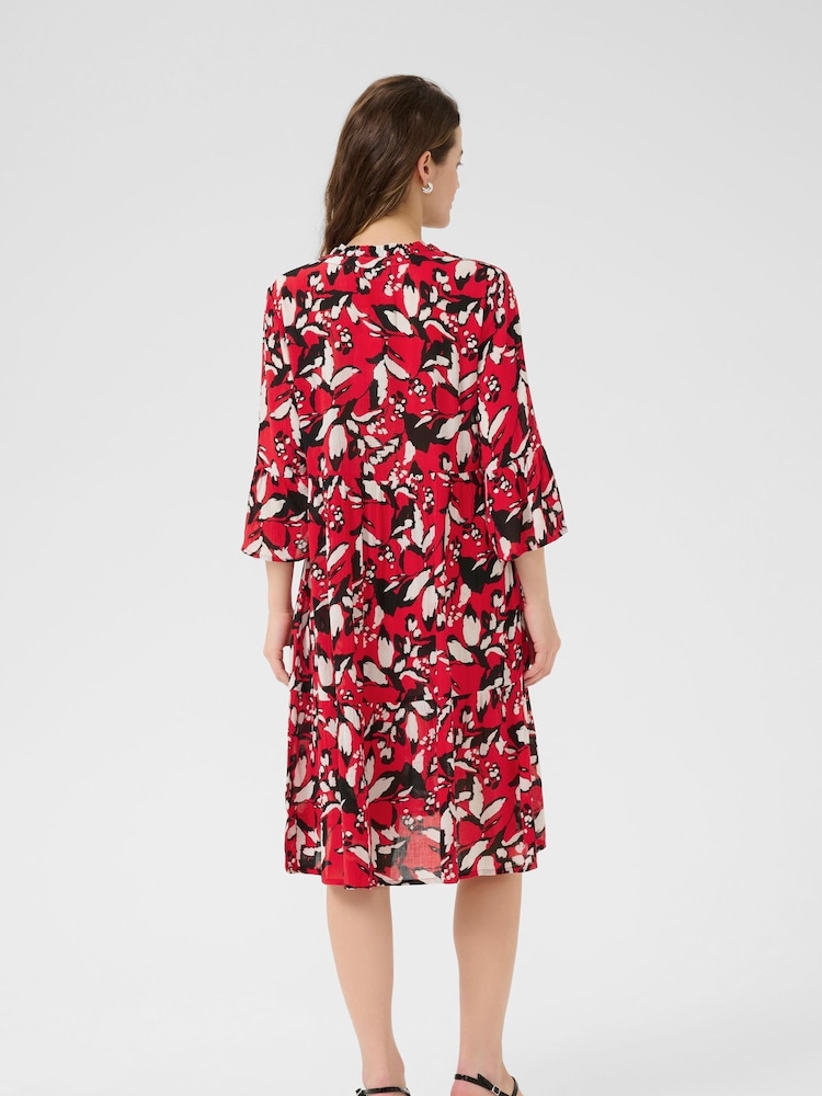 Kaffe Red KAhera Amber Printed Knee Length Dress - Image 2 of 6