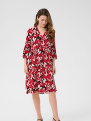 Kaffe Red KAhera Amber Printed Knee Length Dress - Image 3 of 6