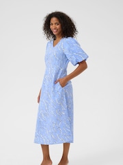 Kaffe Blue KAhannah V-Neck Midi Dress - Image 1 of 6