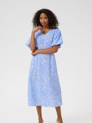 Kaffe Blue KAhannah V-Neck Midi Dress - Image 3 of 6
