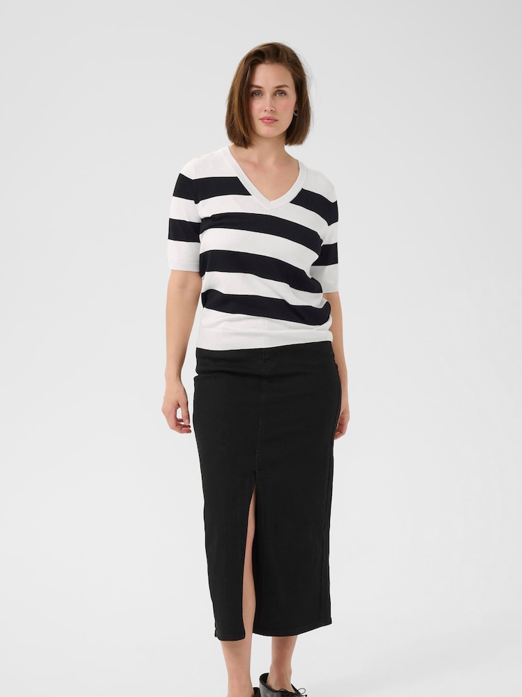 Kaffe KAlizza Striped V-Neck Pullover Black Jumper - Image 2 of 6