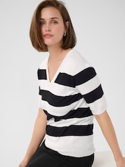 Kaffe KAlizza Striped V-Neck Pullover Black Jumper - Image 4 of 6