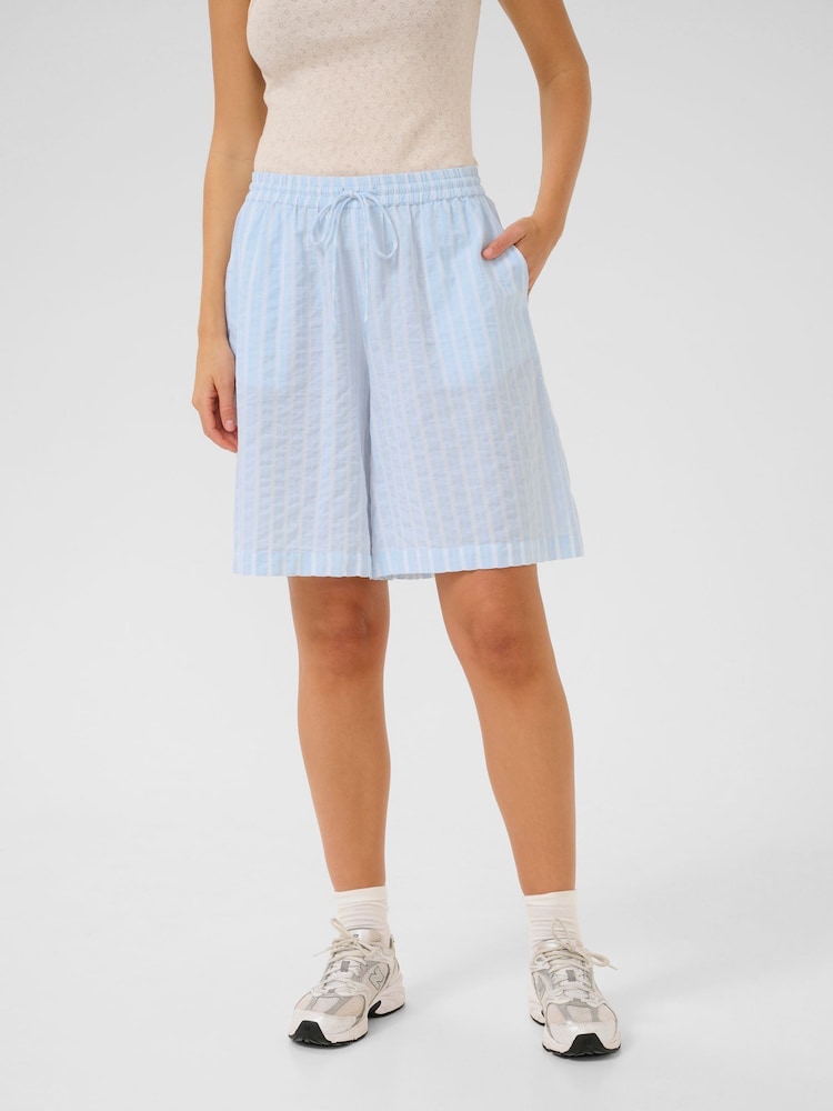 Kaffe Blue KAsara Drawstring Waist Striped Shorts - Image 2 of 5 Kaffe Blue KAsara Drawstring Waist Striped Shorts - Image 2 of 5