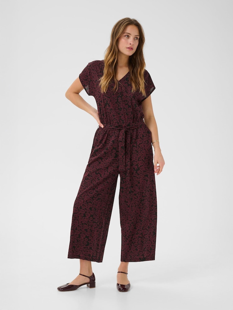 Kaffe KAbeathe V-Neck Short Sleeve Black Jumpsuit - Image 1 of 5