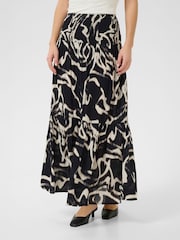 Kaffe KAbeathe Elastic Waist Patterned Black Skirt - Image 1 of 6