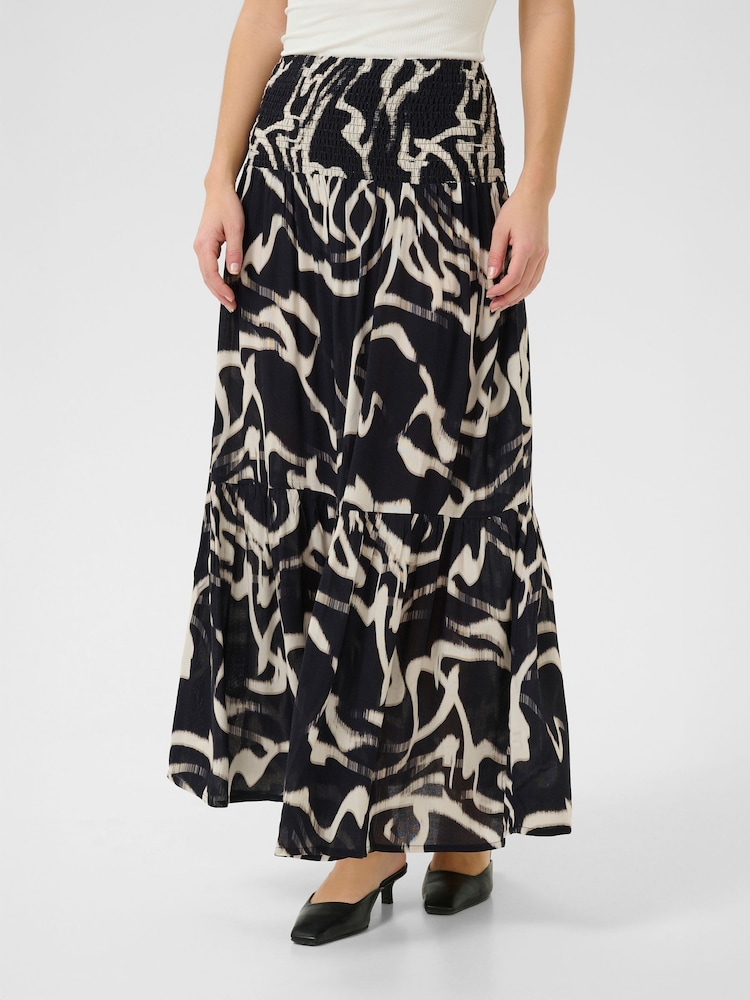 Kaffe KAbeathe Elastic Waist Patterned Black Skirt - Image 1 of 6 Kaffe KAbeathe Elastic Waist Patterned Black Skirt - Image 1 of 6