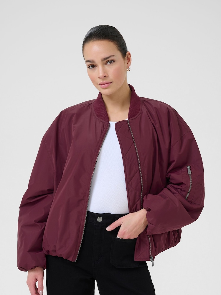 Kaffe Red Kalorena Zip Fastening Bomber Jacket - Image 1 of 6