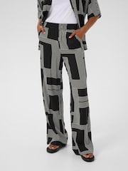 Kaffe KAdonny Elastic Waist Patterned Black Trousers - Image 1 of 6