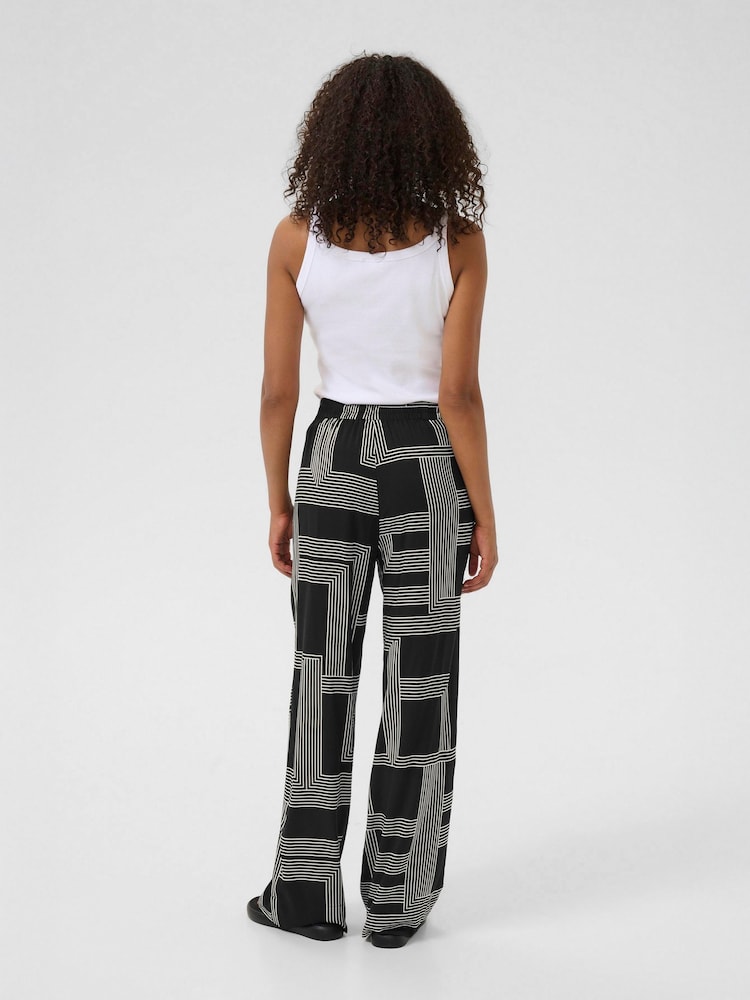 Kaffe KAdonny Elastic Waist Patterned Black Trousers - Image 2 of 6 Kaffe KAdonny Elastic Waist Patterned Black Trousers - Image 2 of 6
