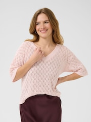 Kaffe Pink KAlourine V-Neck Jumper - Image 1 of 6