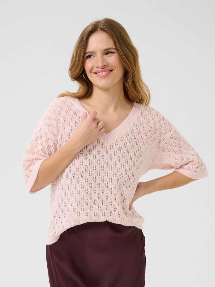 Kaffe Pink KAlourine V-Neck Jumper - Image 1 of 6 Kaffe Pink KAlourine V-Neck Jumper - Image 1 of 6