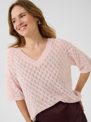 Kaffe Pink KAlourine V-Neck Jumper - Image 4 of 6