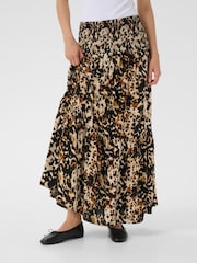 Kaffe Natural KAmaxi Smock Leopard Print Skirt - Image 1 of 6