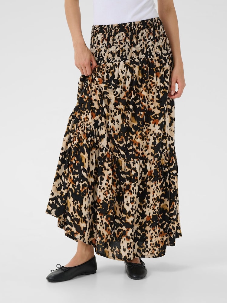 Kaffe Natural KAmaxi Smock Leopard Print Skirt - Image 1 of 6
