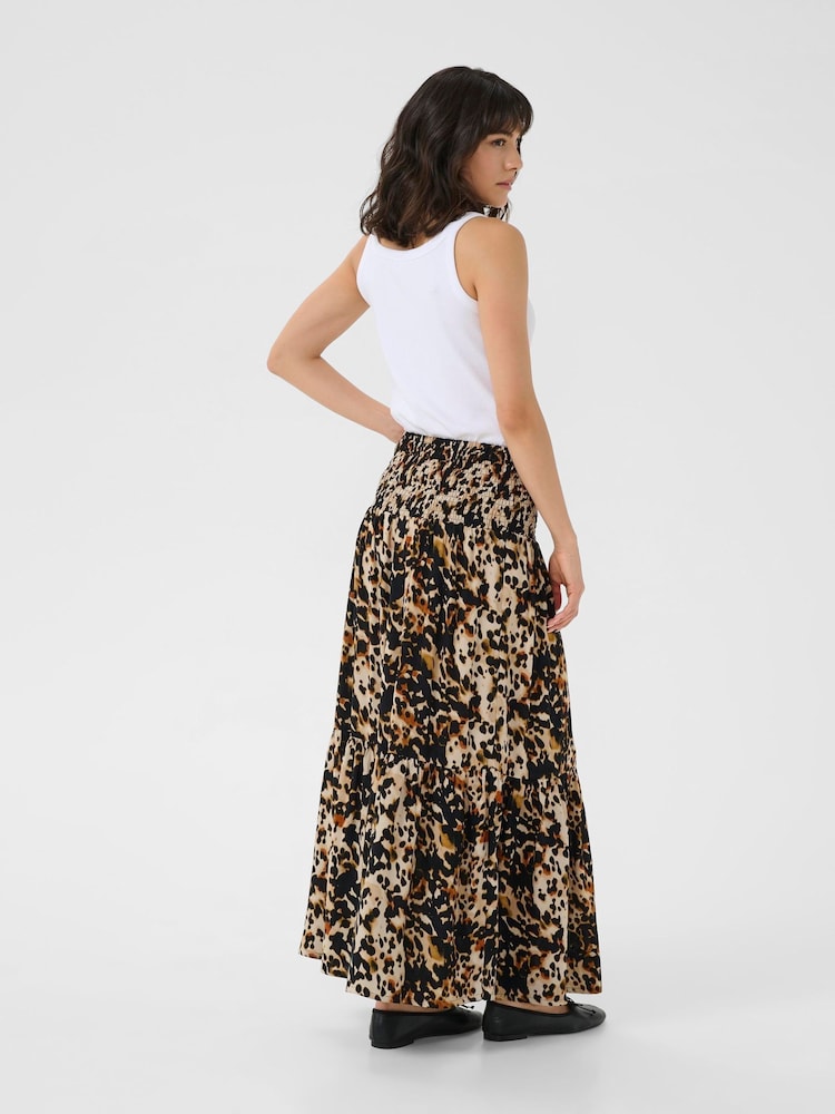 Kaffe Natural KAmaxi Smock Leopard Print Skirt - Image 2 of 6