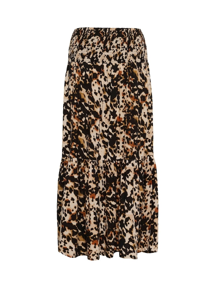 Kaffe Natural KAmaxi Smock Leopard Print Skirt - Image 6 of 6