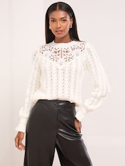 Lipsy Ivory Lace Yoke Stitch Knitted Jumper - Image 1 of 4