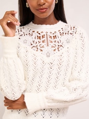 Lipsy Ivory Lace Yoke Stitch Knitted Jumper - Image 2 of 4