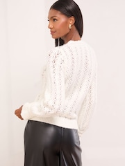 Lipsy Ivory Lace Yoke Stitch Knitted Jumper - Image 4 of 4