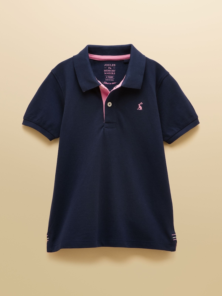 Joules Boys' Woody Navy Blue Short Sleeve Cotton Polo Shirt - Image 1 of 5