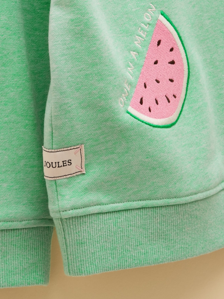 Joules Girls' Summerdays Green Embroideries Crew Neck Sweatshirt - Image 6 of 6