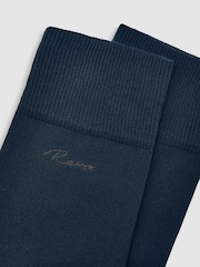 Reiss Navy Milo Cotton-Blend Logo Embroidery Socks - Image 3 of 3