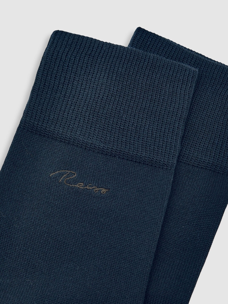Reiss Navy Milo Cotton-Blend Logo Embroidery Socks - Image 3 of 3