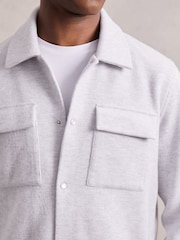 Reiss Grey Marl Maxwell Press-Stud Jersey Shirt with Cotton - Image 3 of 7