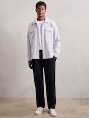 Reiss Grey Marl Maxwell Press-Stud Jersey Shirt with Cotton - Image 4 of 7