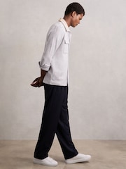 Reiss Grey Marl Maxwell Press-Stud Jersey Shirt with Cotton - Image 6 of 7