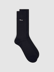 Reiss Chocolate Brown Milo Cotton-Blend Logo Embroidery Socks - Image 1 of 3