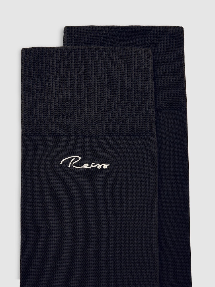 Reiss Chocolate Brown Milo Cotton-Blend Logo Embroidery Socks - Image 3 of 3