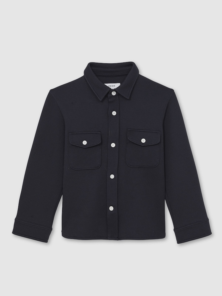 Reiss Navy Alabastor 3-9 yrs Waffle-Textured Twin-Pocket Overshirt - Image 2 of 4