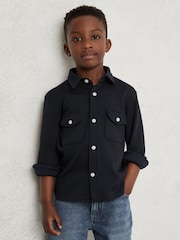 Reiss Navy Alabastor 3-9 yrs Waffle-Textured Twin-Pocket Overshirt - Image 3 of 4