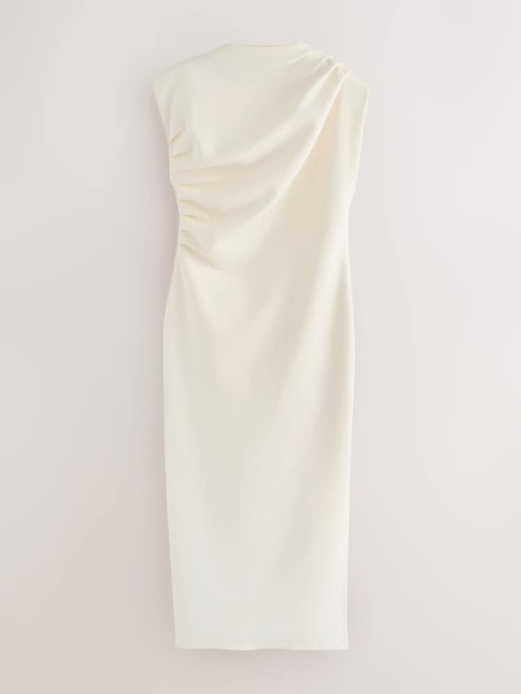 white crinkle texture ruched cowl neck midi dress Shop White Crinkle Texture Ruched Cowl Neck Midi Dress Online in Kazakhstan