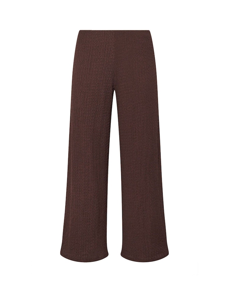 PixieGirl Petite Brown Textured Wide Leg Trousers - Image 2 of 2