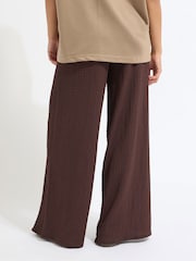 PixieGirl Petite Brown Textured Wide Leg Trousers - Image 3 of 5
