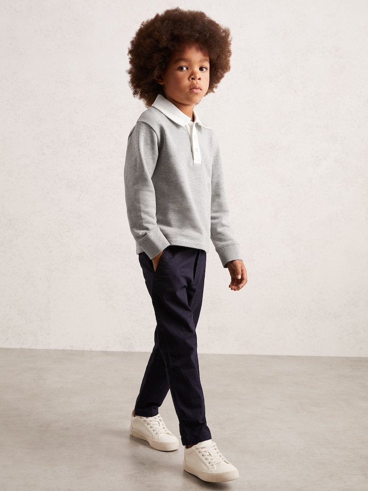 Reiss Grey Marl/White Aidan Cotton Half Button Rugby Polo Shirt - Image 2 of 4 Reiss Grey Marl/White Aidan Cotton Half Button Rugby Polo Shirt - Image 2 of 4