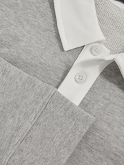 Reiss Grey Marl/White Aidan Cotton Half-Button Rugby Polo Shirt - Image 4 of 4