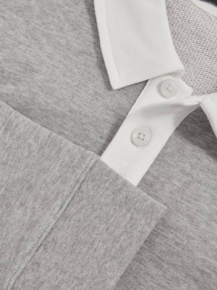 Reiss Grey Marl/White Aidan Cotton Half-Button Rugby Polo Shirt - Image 4 of 4 Reiss Grey Marl/White Aidan Cotton Half-Button Rugby Polo Shirt - Image 4 of 4