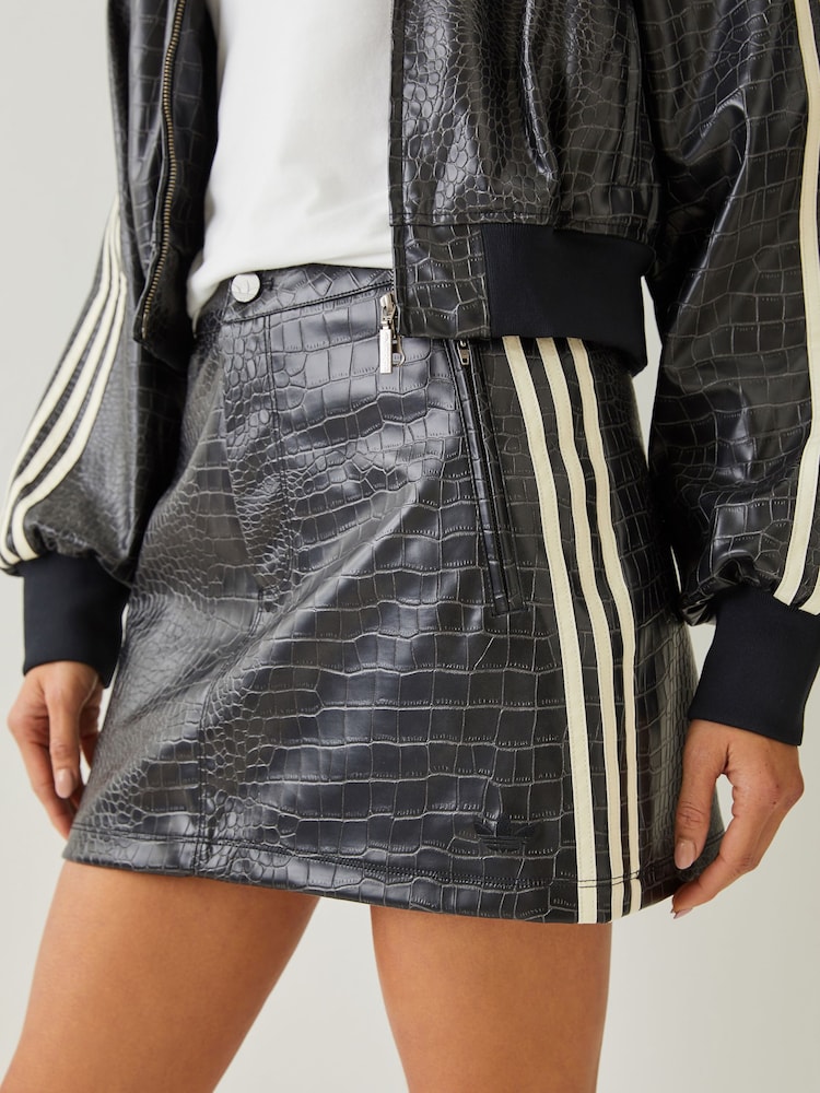 adidas originals Pink Faux Leather Snake Print Skirt - Image 1 of 3