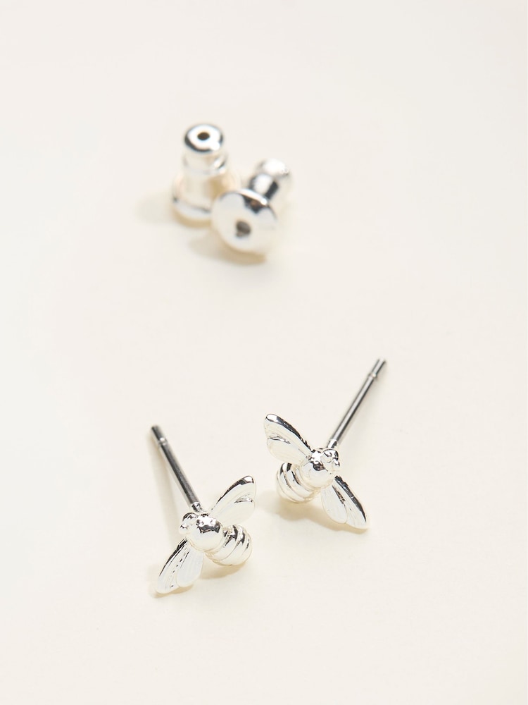 FatFace Silver Tone Bee Stud Earrings - Image 4 of 4