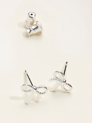 FatFace Silver Tone Bow Stud Earrings - Image 2 of 2