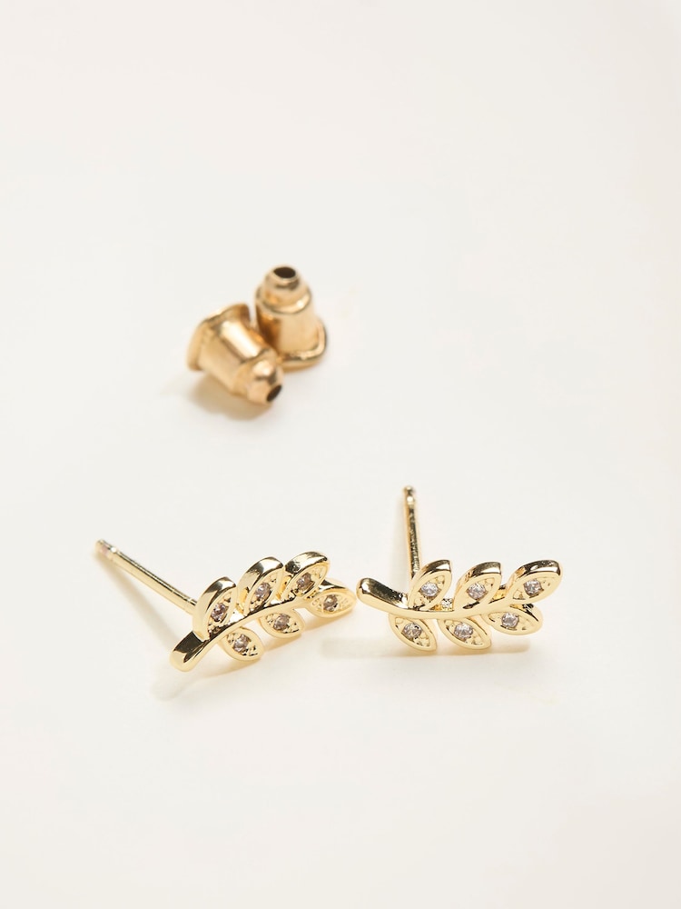 FatFace Gold Tone Leaf Stud Earrings - Image 2 of 2 FatFace Gold Tone Leaf Stud Earrings - Image 2 of 2