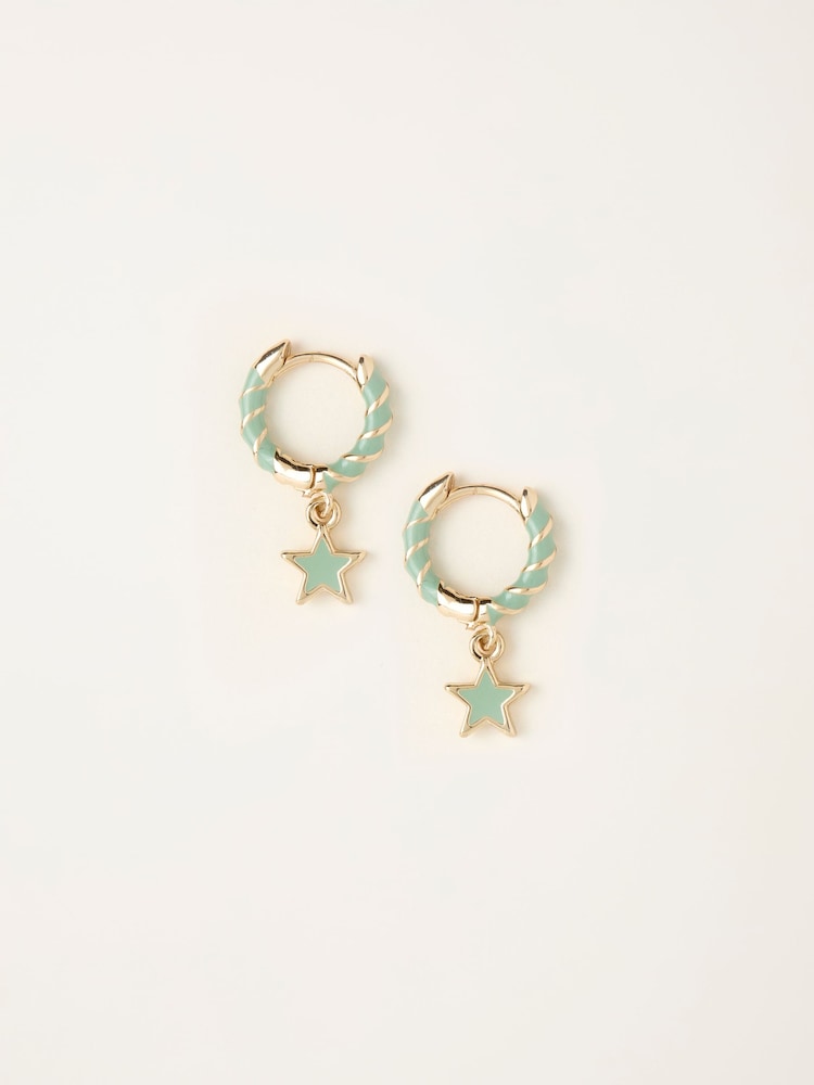FatFace Green Star Twist Hoop Earrings - Image 1 of 2 FatFace Green Star Twist Hoop Earrings - Image 1 of 2