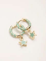 FatFace Green Star Twist Hoop Earrings - Image 2 of 2